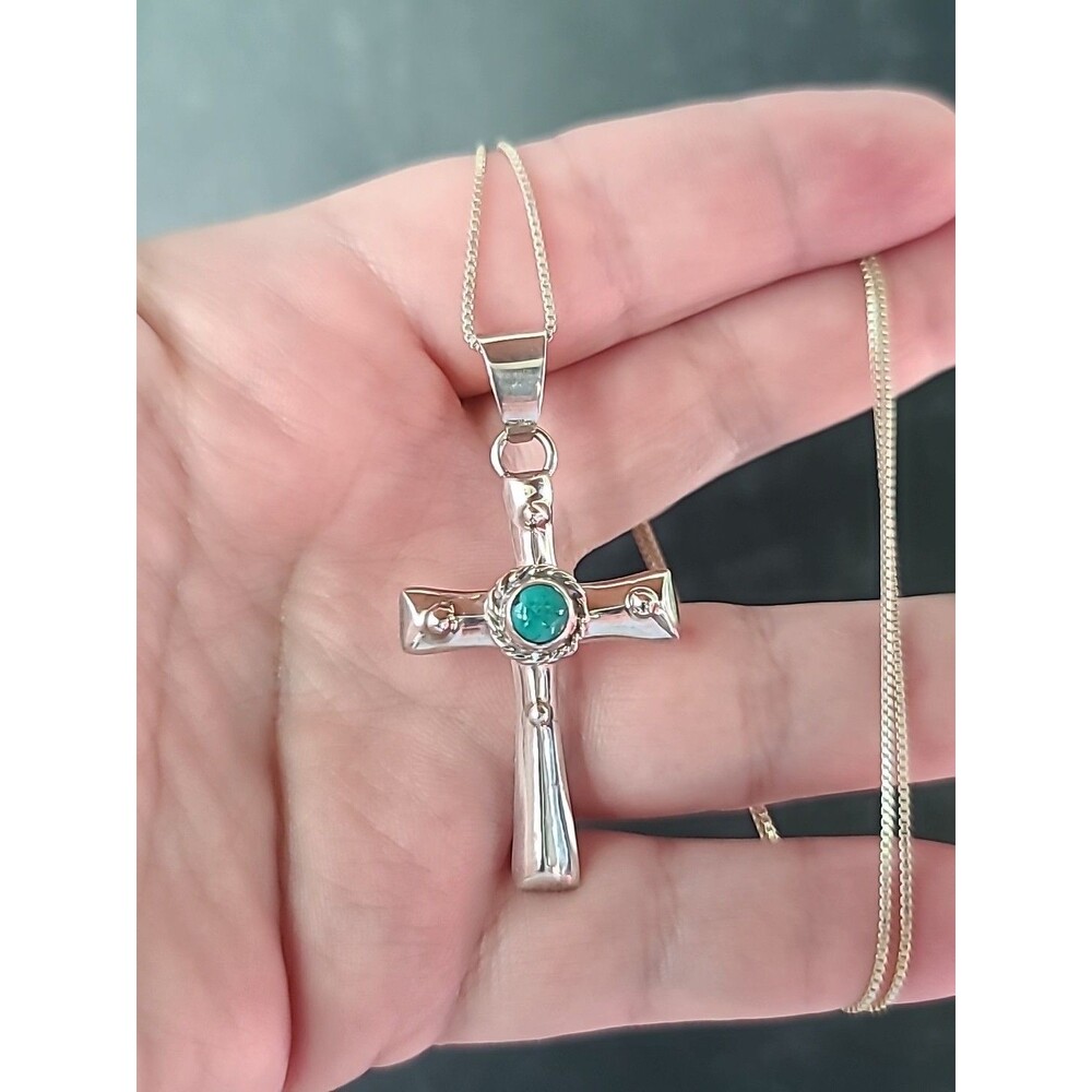 Milor 925 Sterling Silver Turquoise Cross Pendant Necklace Vintage, READ